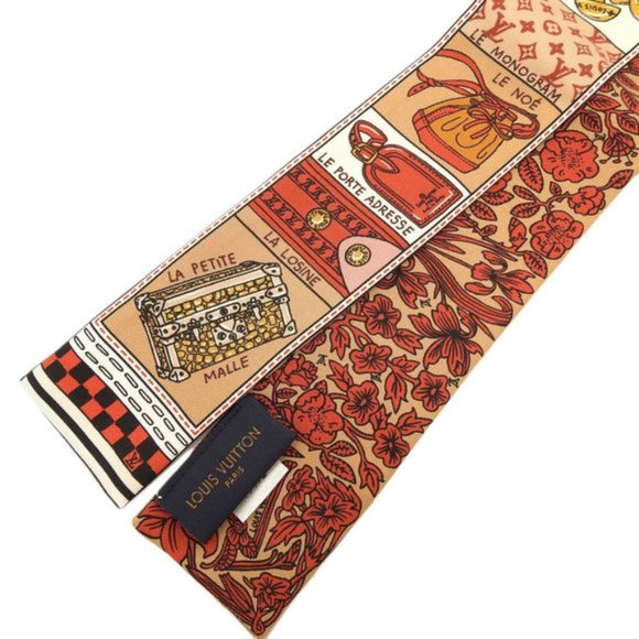 LOUIS VUITTON Bandeau BB Scarf Judelouis M70856 Silk Brown/Red RT0138 Women's - Picture 1 of 5